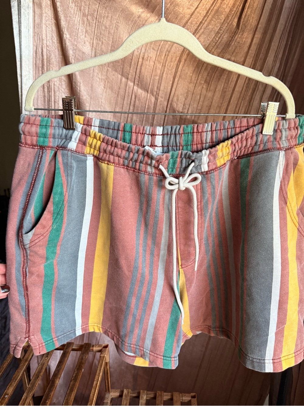 Urban Outfitters UO Lucien Striped Volley Shorts Retro Earth Tone Men's L